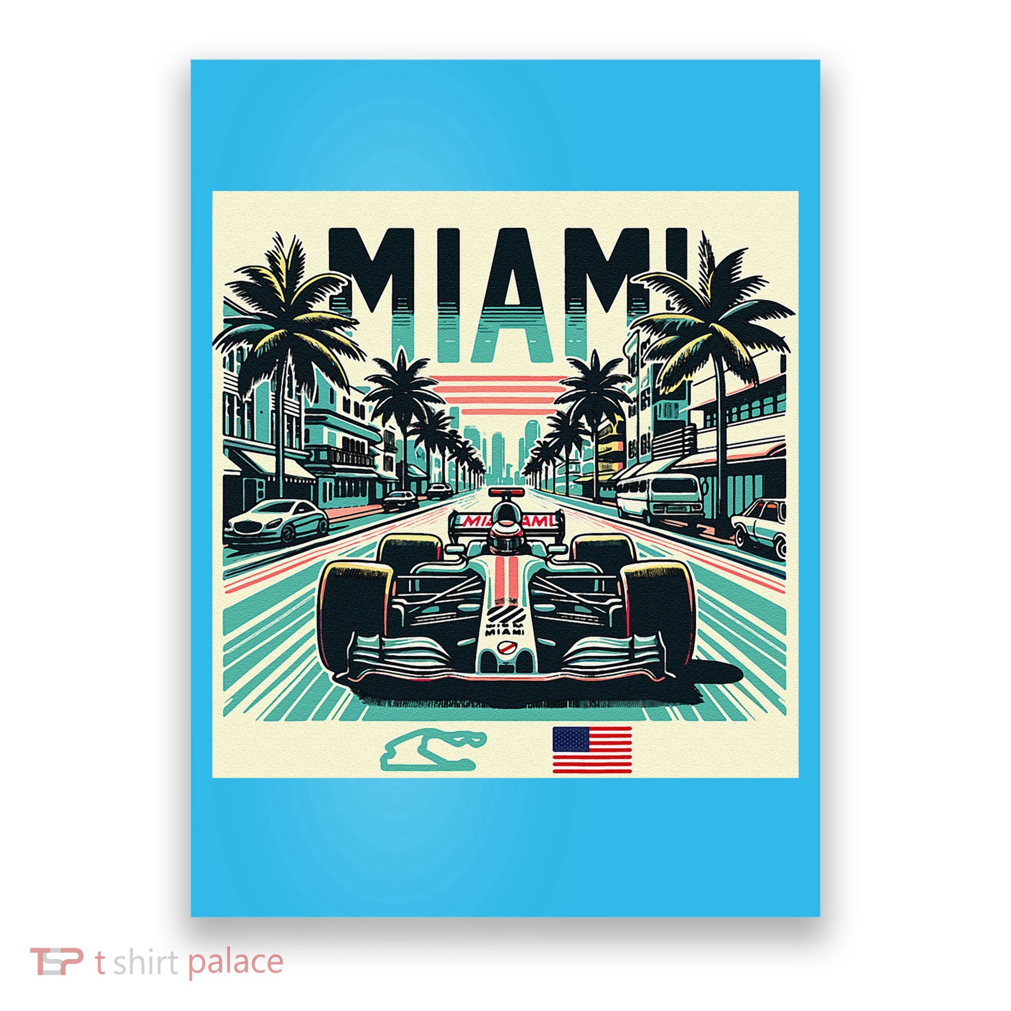 Formula Racing Open Wheel Car Retro Miami Circuit Usa Flag Poster