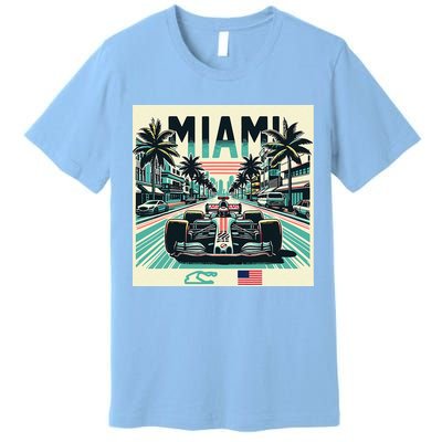 Formula Racing Open Wheel Car Retro Miami Circuit Usa Flag Premium T-Shirt