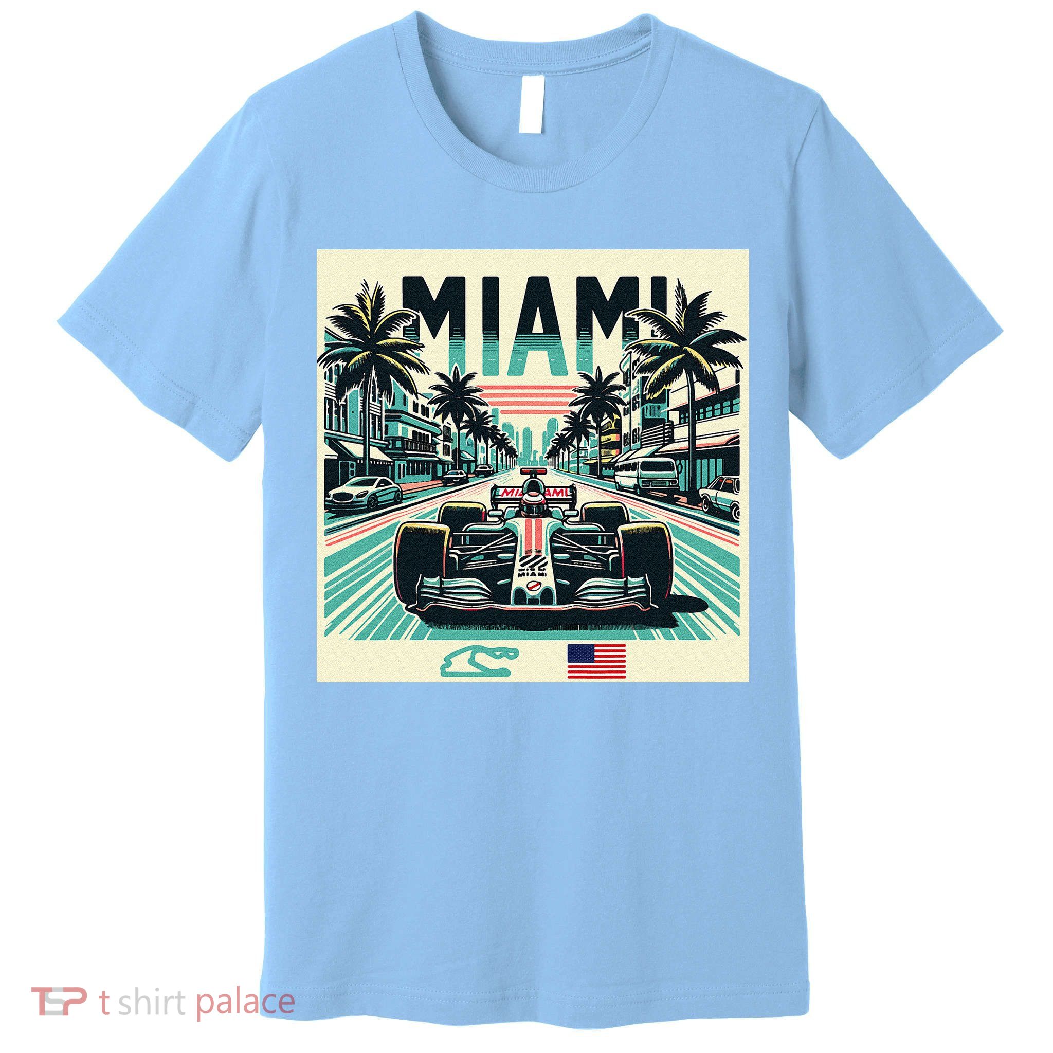 Formula Racing Open Wheel Car Retro Miami Circuit Usa Flag Premium T-Shirt