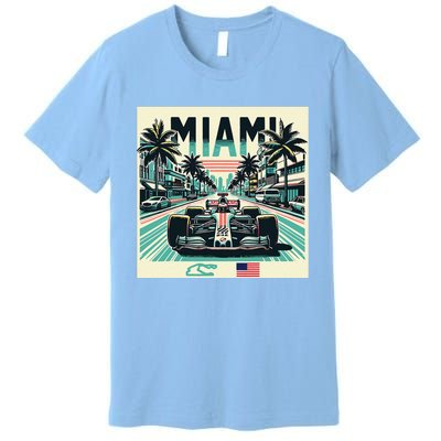 Formula Racing Open Wheel Car Retro Miami Circuit Usa Flag Premium T-Shirt