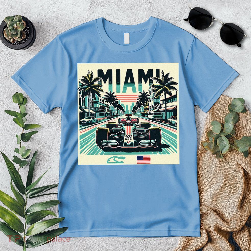 Formula Racing Open Wheel Car Retro Miami Circuit Usa Flag Premium T-Shirt