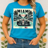 Formula Racing Open Wheel Car Retro Miami Circuit Usa Flag Womens T-Shirt
