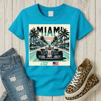 Formula Racing Open Wheel Car Retro Miami Circuit Usa Flag Womens T-Shirt