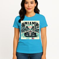 Formula Racing Open Wheel Car Retro Miami Circuit Usa Flag Womens T-Shirt