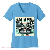 Formula Racing Open Wheel Car Retro Miami Circuit Usa Flag Women's V-Neck T-Shirt