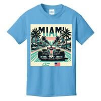 Formula Racing Open Wheel Car Retro Miami Circuit Usa Flag Kids T-Shirt