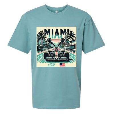 Formula Racing Open Wheel Car Retro Miami Circuit Usa Flag Sueded Cloud Jersey T-Shirt