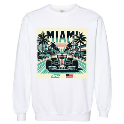 Formula Racing Open Wheel Car Retro Miami Circuit Usa Flag Garment-Dyed Sweatshirt