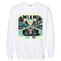 Formula Racing Open Wheel Car Retro Miami Circuit Usa Flag Garment-Dyed Sweatshirt