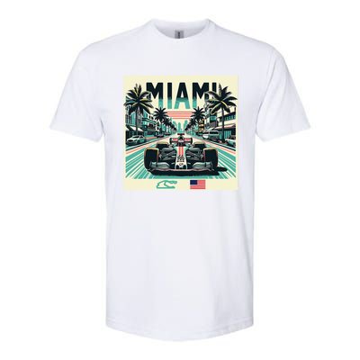 Formula Racing Open Wheel Car Retro Miami Circuit Usa Flag Softstyle CVC T-Shirt