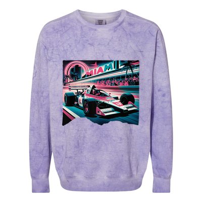 Formula Racing Open Wheel Car Retro Miami Circuit Usa Flag Colorblast Crewneck Sweatshirt