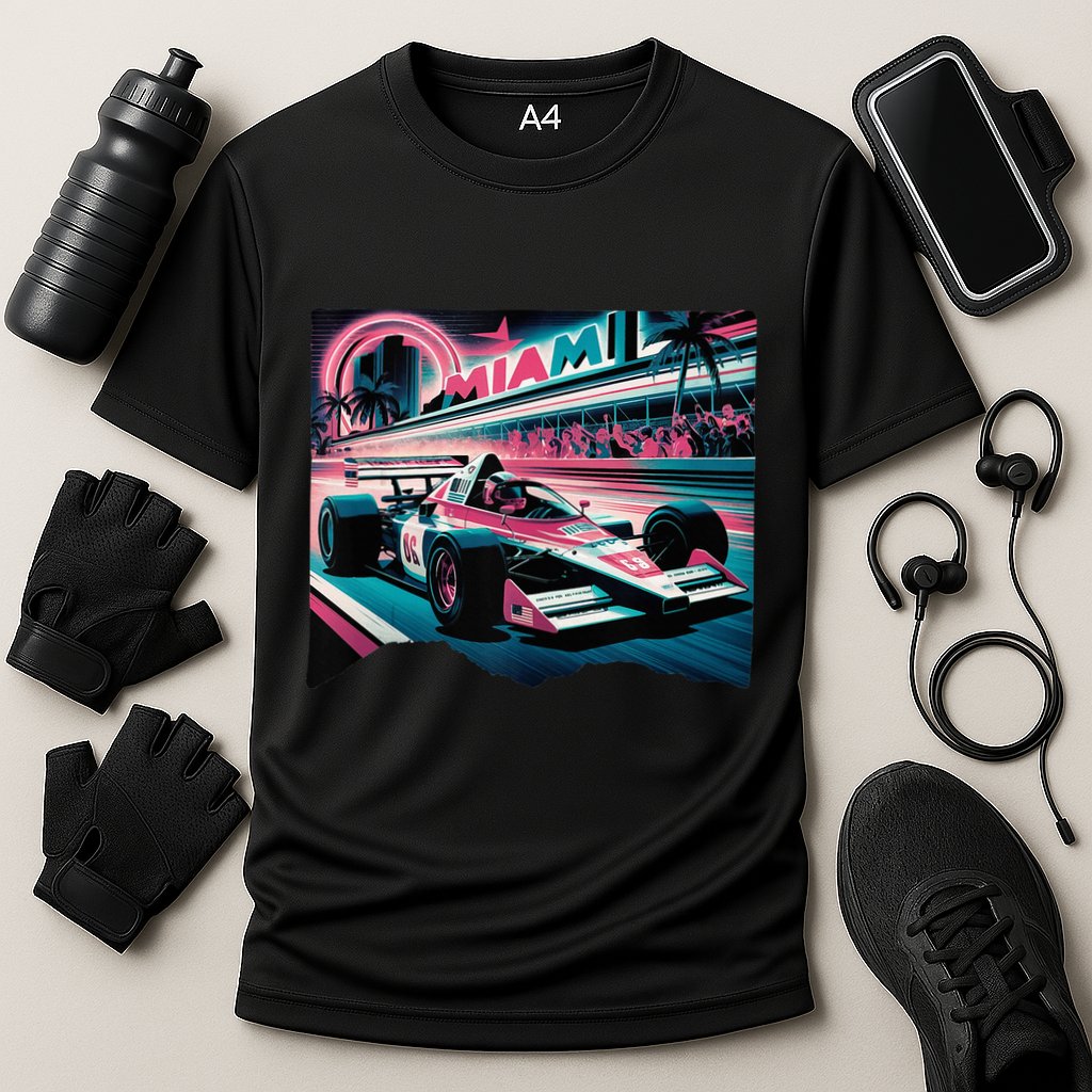Formula Racing Open Wheel Car Retro Miami Circuit Usa Flag Performance Shirt
