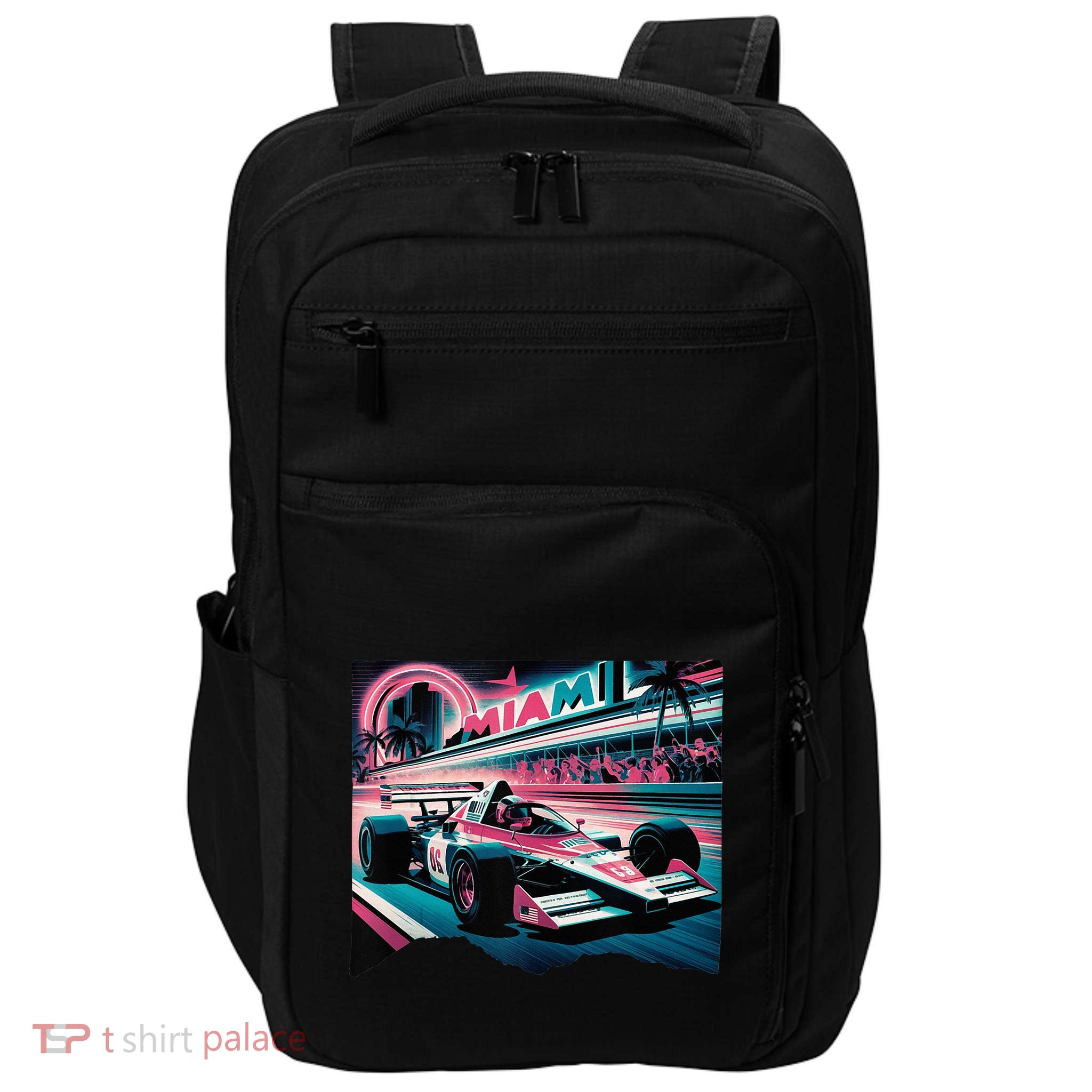 Formula Racing Open Wheel Car Retro Miami Circuit Usa Flag Impact Tech Backpack