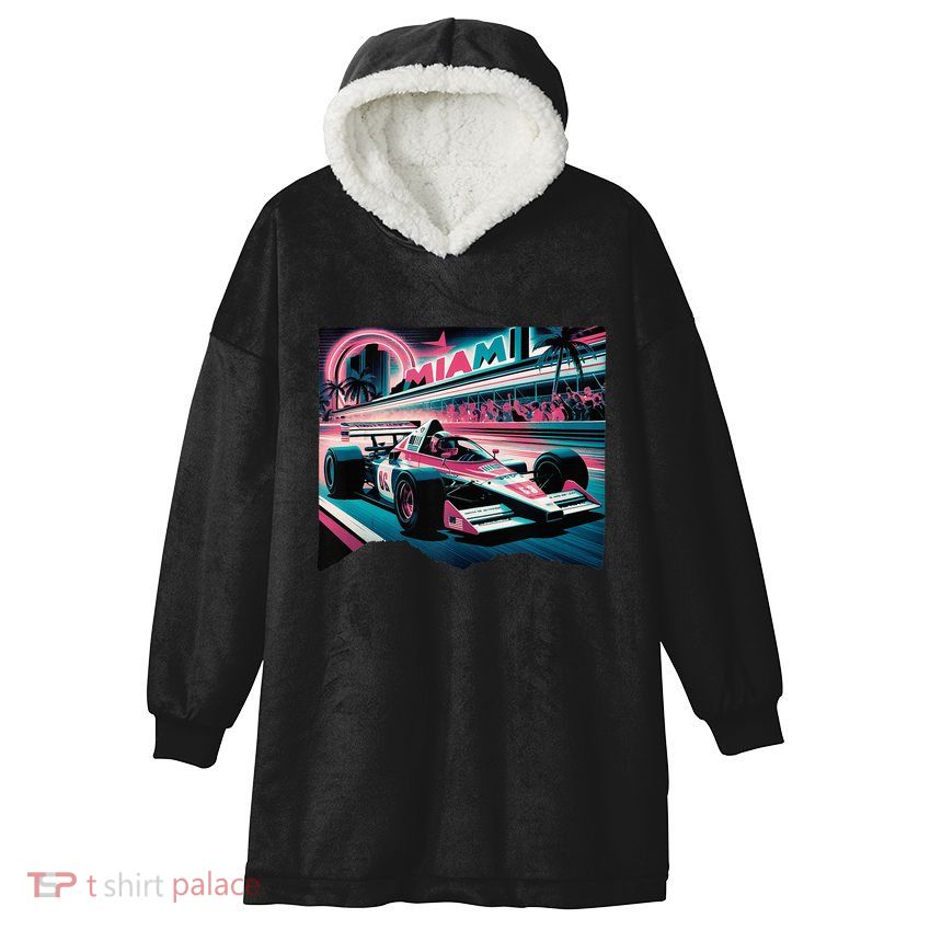 Formula Racing Open Wheel Car Retro Miami Circuit Usa Flag Hooded Wearable Blanket