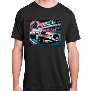 Formula Racing Open Wheel Car Retro Miami Circuit Usa Flag Adult ChromaSoft Performance T-Shirt