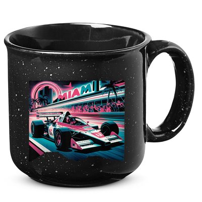 Formula Racing Open Wheel Car Retro Miami Circuit Usa Flag 15oz Campfire Ceramic Mug