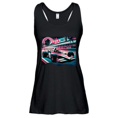 Formula Racing Open Wheel Car Retro Miami Circuit Usa Flag Ladies Essential Flowy Tank