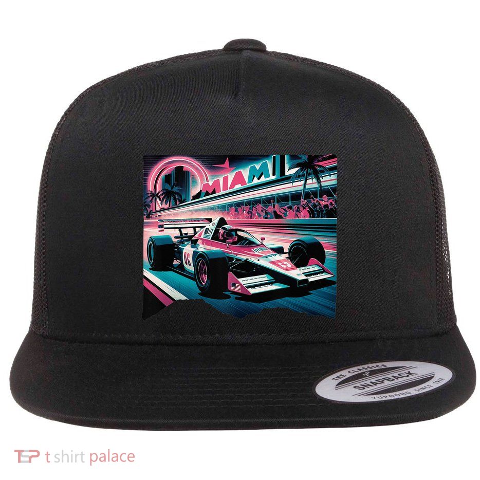 Formula Racing Open Wheel Car Retro Miami Circuit Usa Flag Flatbill Hat
