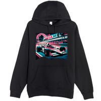 Formula Racing Open Wheel Car Retro Miami Circuit Usa Flag Premium Pullover Hoodie