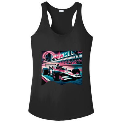 Formula Racing Open Wheel Car Retro Miami Circuit Usa Flag Ladies PosiCharge Competitor Racerback Tank