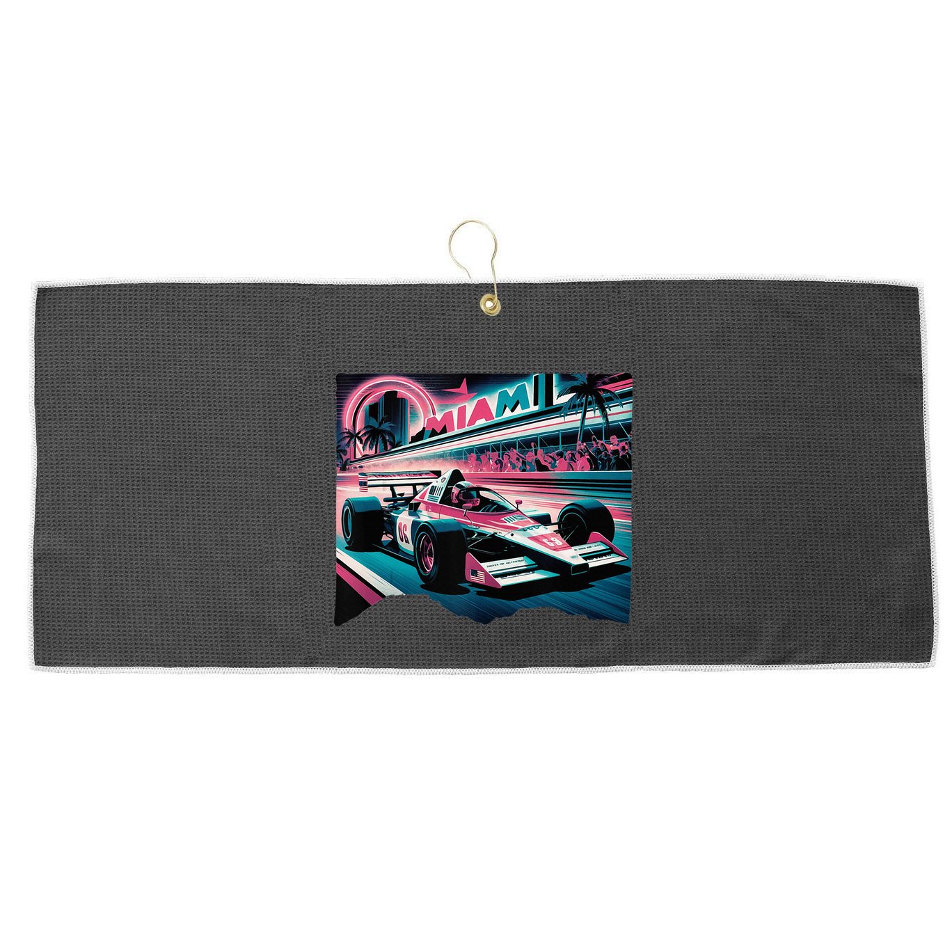 Formula Racing Open Wheel Car Retro Miami Circuit Usa Flag Large Microfiber Waffle Golf Towel