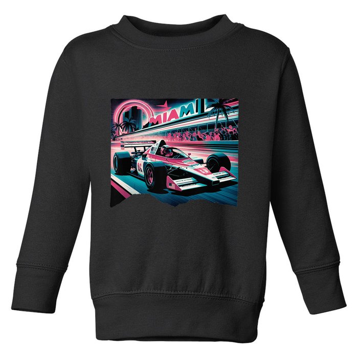 Formula Racing Open Wheel Car Retro Miami Circuit Usa Flag Toddler Sweatshirt