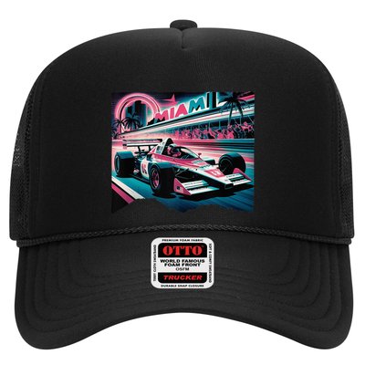 Formula Racing Open Wheel Car Retro Miami Circuit Usa Flag Trucker Hat