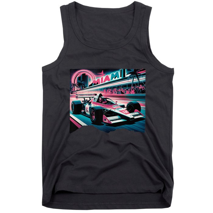 Formula Racing Open Wheel Car Retro Miami Circuit Usa Flag Tank Top