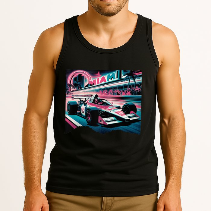Formula Racing Open Wheel Car Retro Miami Circuit Usa Flag Tank Top
