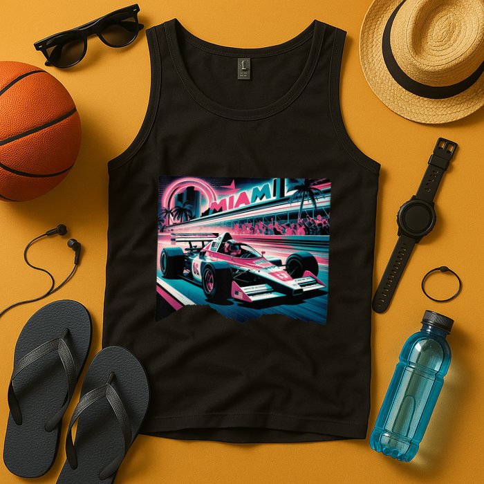 Formula Racing Open Wheel Car Retro Miami Circuit Usa Flag Tank Top