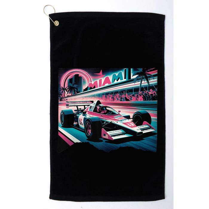 Formula Racing Open Wheel Car Retro Miami Circuit Usa Flag Golf Towel