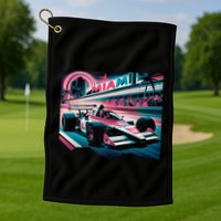 Formula Racing Open Wheel Car Retro Miami Circuit Usa Flag Golf Towel