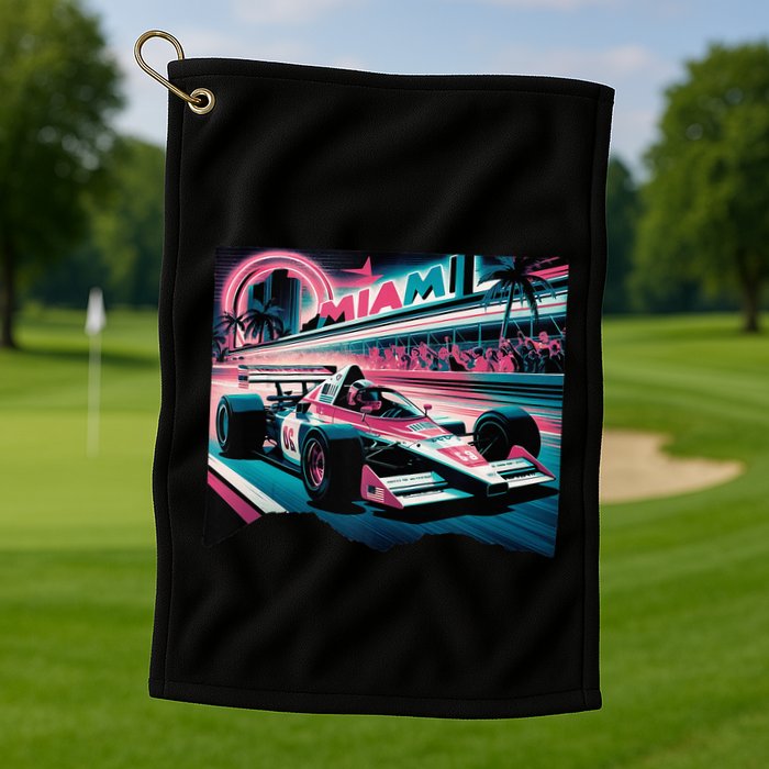 Formula Racing Open Wheel Car Retro Miami Circuit Usa Flag Golf Towel