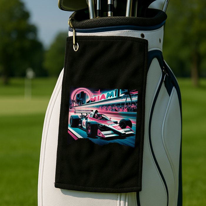 Formula Racing Open Wheel Car Retro Miami Circuit Usa Flag Golf Towel