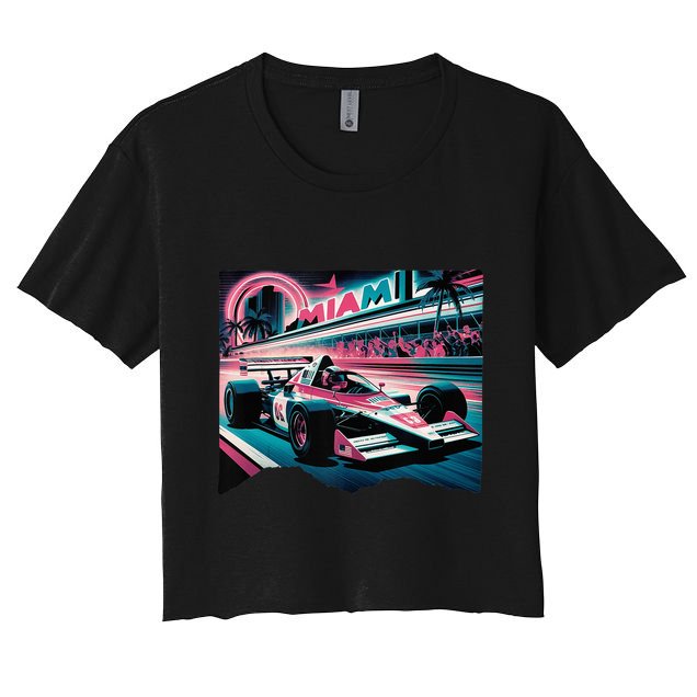 Formula Racing Open Wheel Car Retro Miami Circuit Usa Flag Crop Top