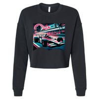 Formula Racing Open Wheel Car Retro Miami Circuit Usa Flag Cropped Pullover Crew