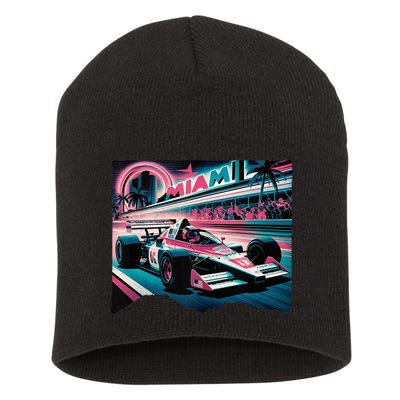 Formula Racing Open Wheel Car Retro Miami Circuit Usa Flag Short Acrylic Beanie