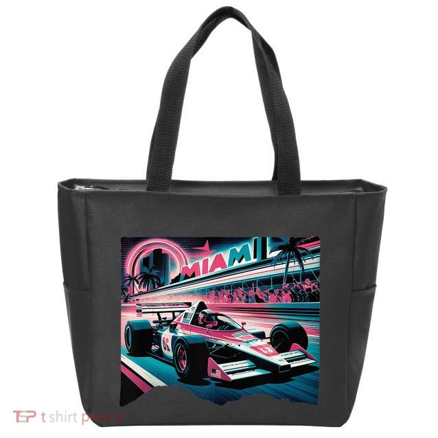 Formula Racing Open Wheel Car Retro Miami Circuit Usa Flag Zip Tote Bag