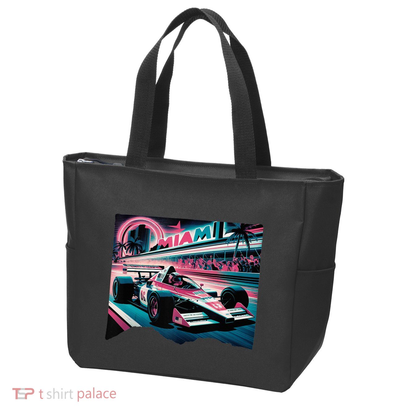 Formula Racing Open Wheel Car Retro Miami Circuit Usa Flag Zip Tote Bag