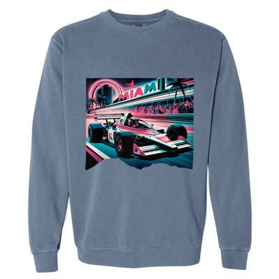 Formula Racing Open Wheel Car Retro Miami Circuit Usa Flag Garment-Dyed Sweatshirt