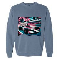 Formula Racing Open Wheel Car Retro Miami Circuit Usa Flag Garment-Dyed Sweatshirt