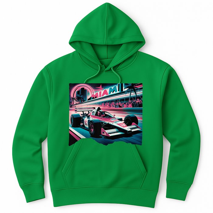 Formula Racing Open Wheel Car Retro Miami Circuit Usa Flag Hoodie