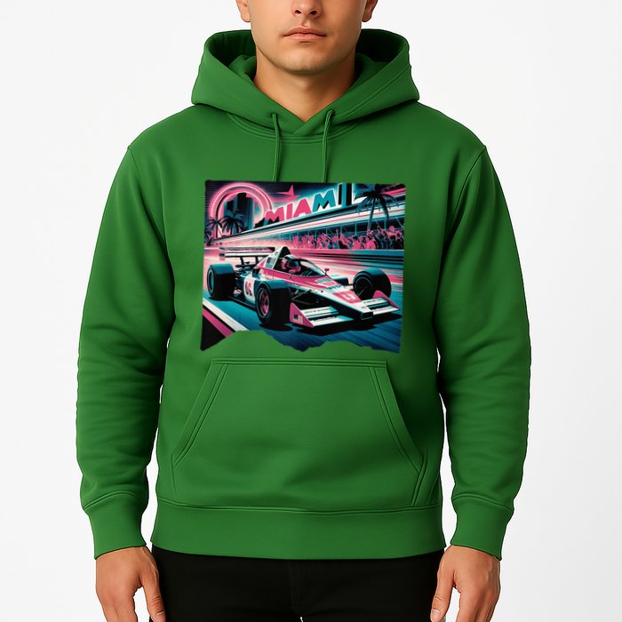 Formula Racing Open Wheel Car Retro Miami Circuit Usa Flag Hoodie