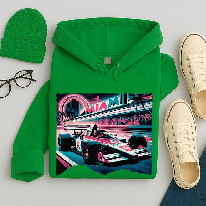 Formula Racing Open Wheel Car Retro Miami Circuit Usa Flag Hoodie