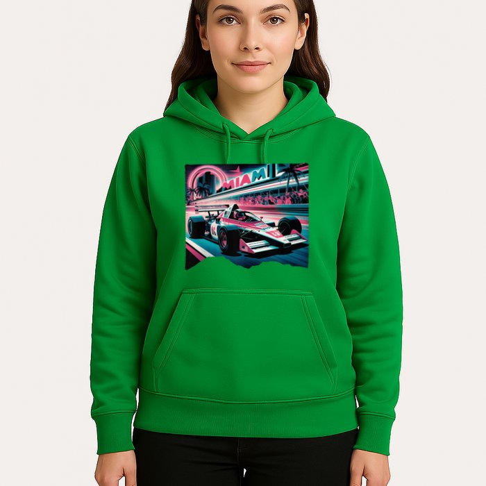 Formula Racing Open Wheel Car Retro Miami Circuit Usa Flag Hoodie