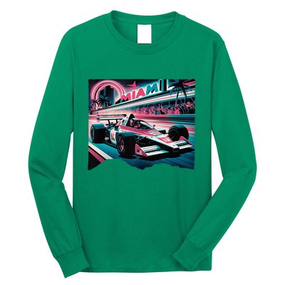 Formula Racing Open Wheel Car Retro Miami Circuit Usa Flag Long Sleeve Shirt