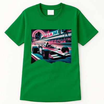 Formula Racing Open Wheel Car Retro Miami Circuit Usa Flag Tall T-Shirt