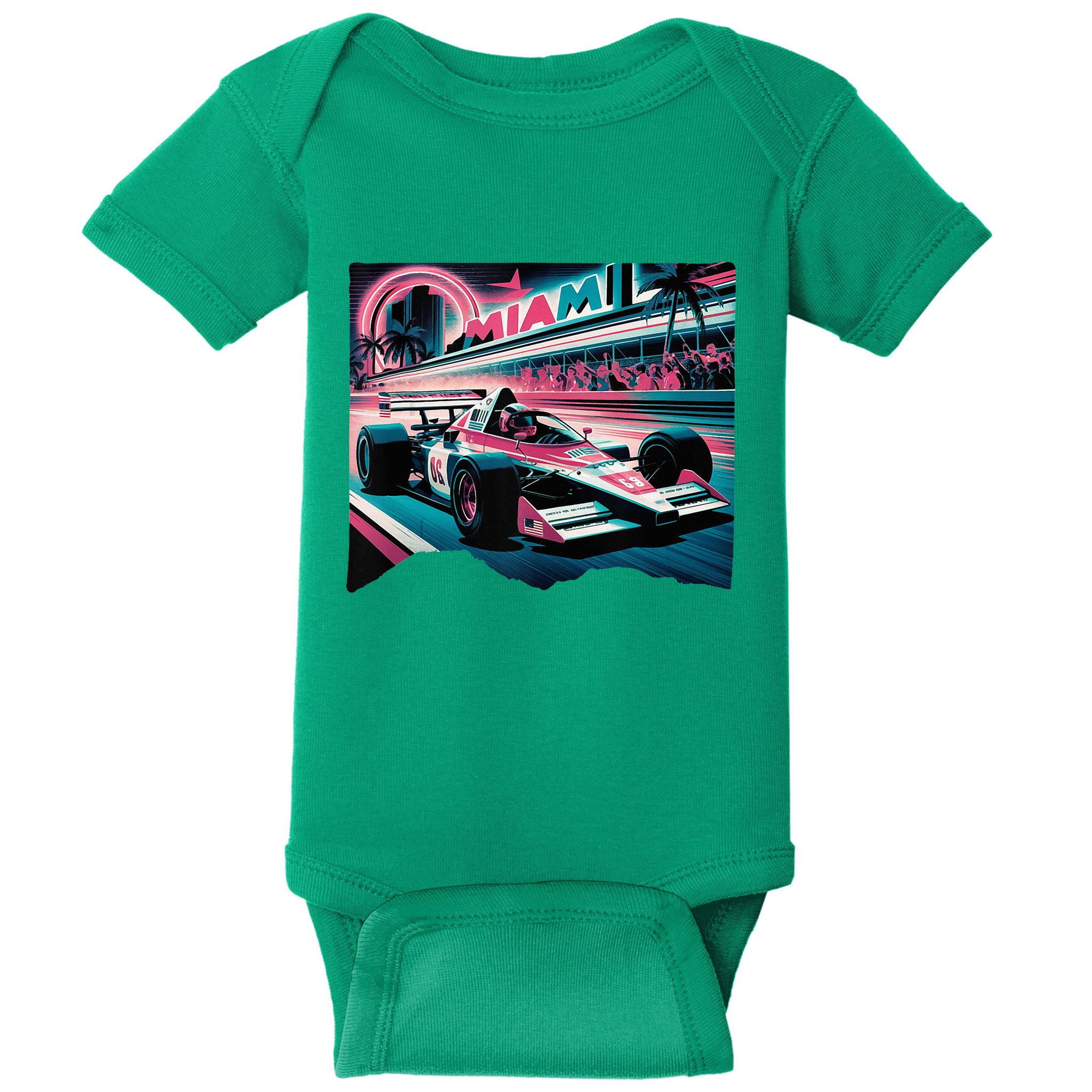 Formula Racing Open Wheel Car Retro Miami Circuit Usa Flag Baby Bodysuit