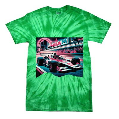 Formula Racing Open Wheel Car Retro Miami Circuit Usa Flag Tie-Dye T-Shirt