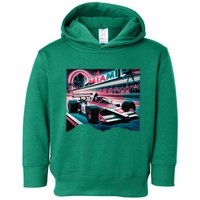 Formula Racing Open Wheel Car Retro Miami Circuit Usa Flag Toddler Hoodie